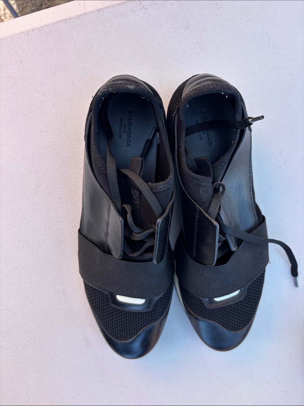 Balenciaga Black Slip-On Leather & Mesh Sneakers